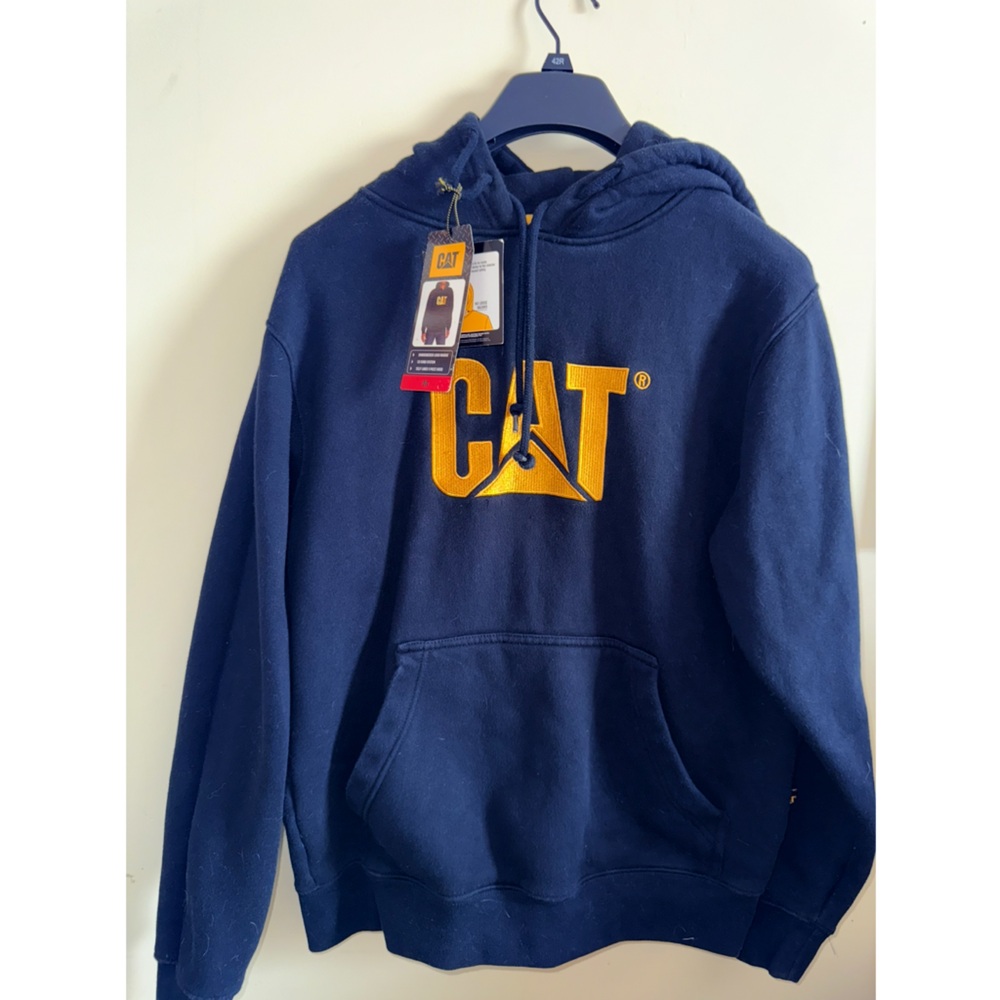 Caterpillar CAT Black & Gold Front Pocketed Unisex Hoodie Medium